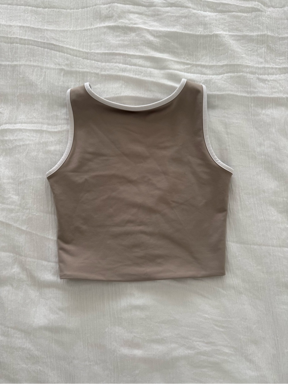 YPB Crop Tank Top in Taupe with White Trim
